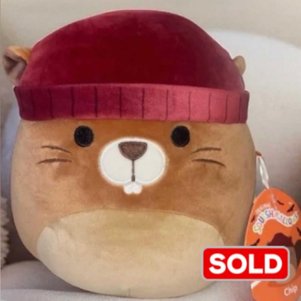 Squishmallows Chip Beaver 8” Holiday Hat Plush 2022 Brown Stuffed Toy Soft NWT